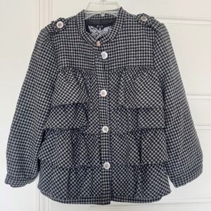 5th Culture Y2K Women's Houndstooth Wool Blend Tiered Blazer Size M Black & Gray